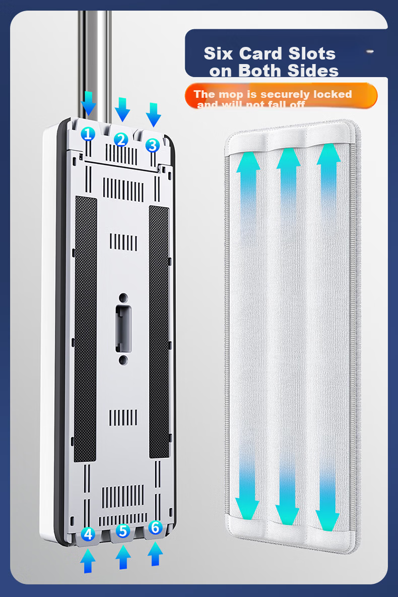 Jiabangshou Flat Mop with Scraper, 33cm Handle, 124cm Total Length, 2 Pieces with Mop Head And Bucket, All-In No-Hand Washing Tool 18