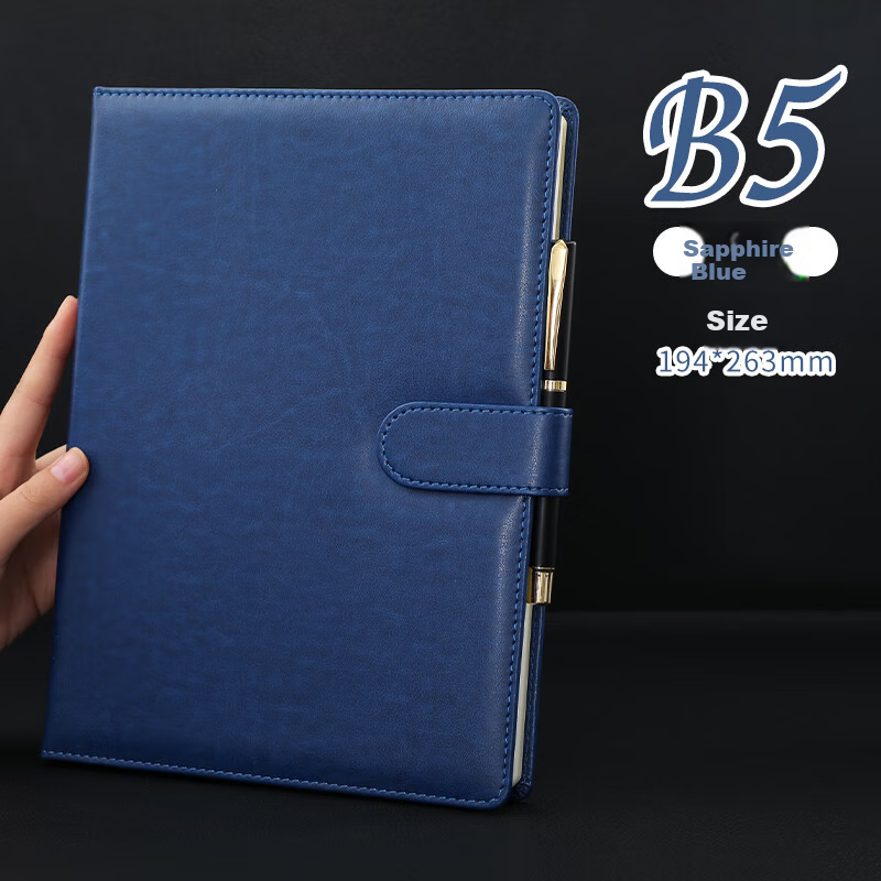 Jiaranheng Business Notebook, Stylish And Simple Design, Thickened with Buckle, Leather Cover, Journal for College Students, Diary Notebook, Office Stationery, Meeting Record Book, Customizable, B5 Size, Blue Color