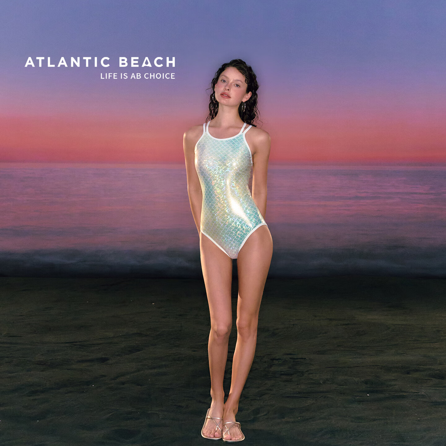 AtlanticBeach 2025 New Mermaid Iridescent Scale Professional Women's Racing One-Piece Swimsuit Fashion High-End Swimwear