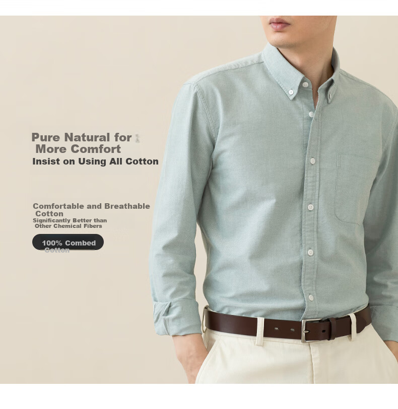 BLACKMONDAY Pure Cotton Oxford Long-Sleeve Shirt for Men, Wrinkle-Resistant, No-Iron, Solid Color Business Casual Dress Shirt 1