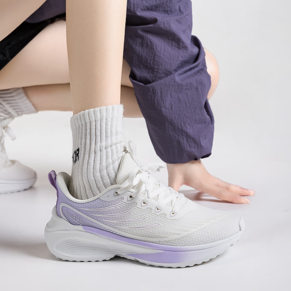 Huili Women's Mesh Sneakers, Thick-Soled Versatile Casual Shoes, Women's Running Shoes WXY4544, White And Purple, Size 38