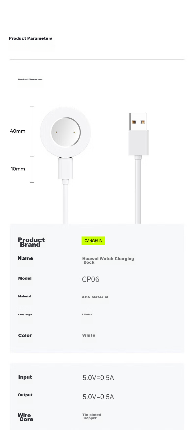 CangHua Magnetic Wireless Fast Charging Cable for Huawei Watch, Compatible with Watch GT/GT2/2E/Honor Watch 2/Magic/GS Pro Charging Dock CP06 16