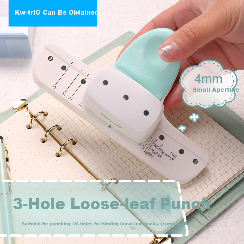 KW-Trio [Super Popular] Small Hole 4MM Punch M5 Loose-Leaf Puncher for Students' Binding Loose-Leaf Notebooks, Round Hole Punch Can Punch 8 Sheets