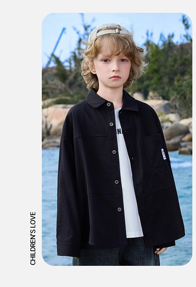 ASK JUNIOR Pure Cotton Children's Shirt 2026 Spring Lapel Long Sleeve Boys Shirt Jacket for Older Kids and Teens 10