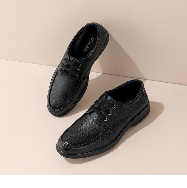 Aokang Leather Shoes for Men, Casual Business Shoes, Comfortable Work Lace-Up Formal Shoes, British Style Footwear, Black, Size 40 10