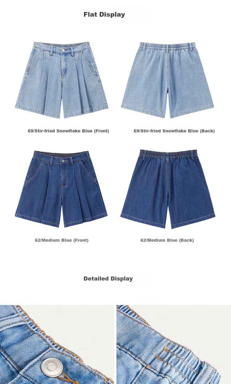 Giordano Women's Denim Shorts with High-Tech Cooling Pleated Fabric, Semi-Elastic Waistband, Lightweight Denim Pants 13405239 17