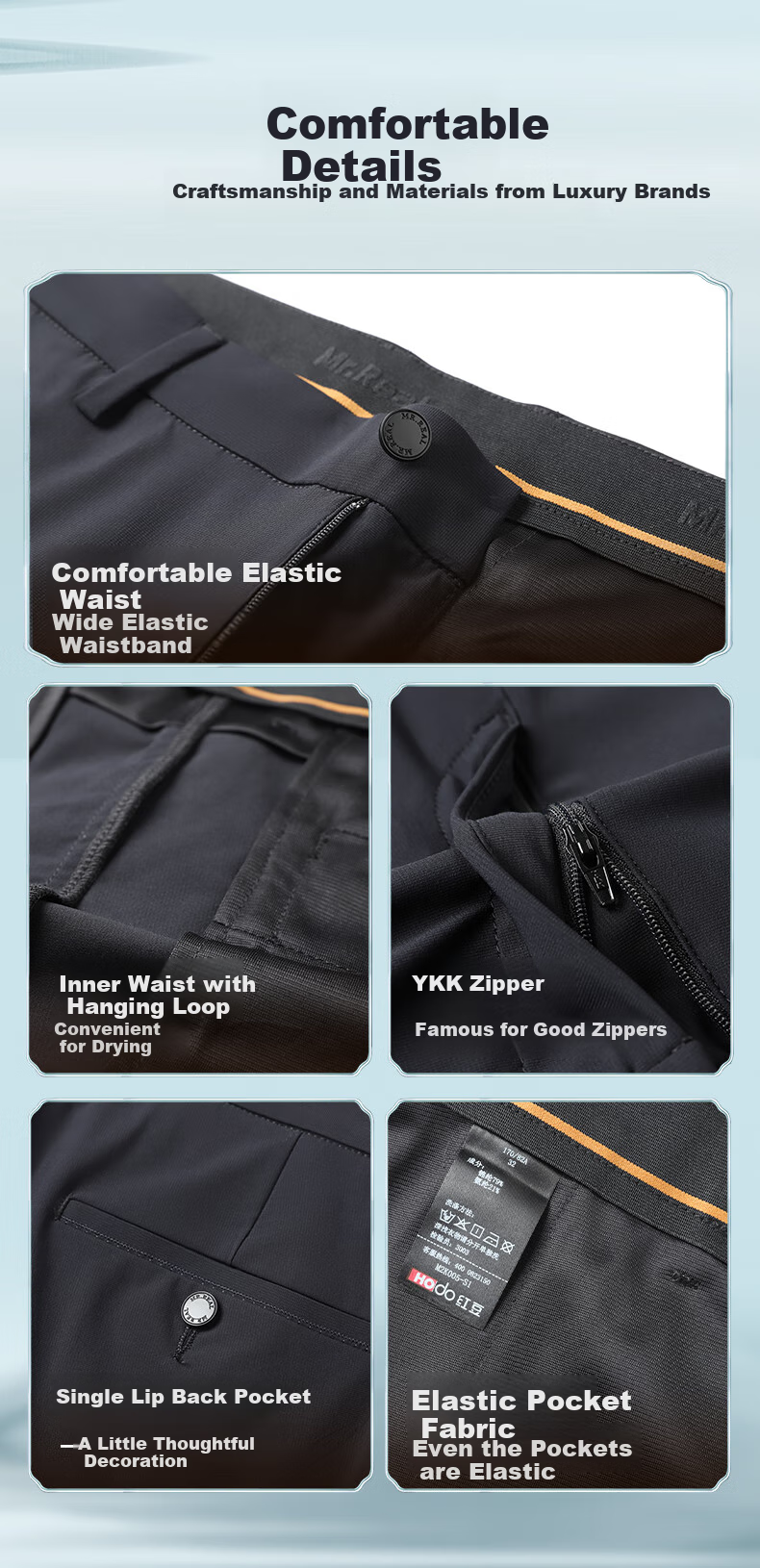 Hodo [Elastic Ice Silk Pants] Men's Dress Pants, Summer Quick-Dry Lightweight Cool Ice Silk Casual Pants 9