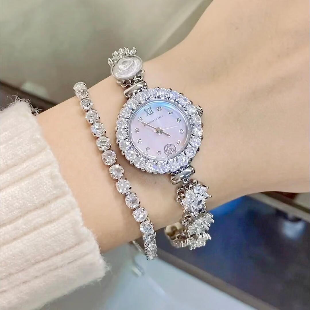 BCBG Max Azria Valentine's Day Gift Watch for Women, Elegant Full-Brilliant Mother-Of Dial, Ladies' White-Collar Women Students Quartz Watch Gift