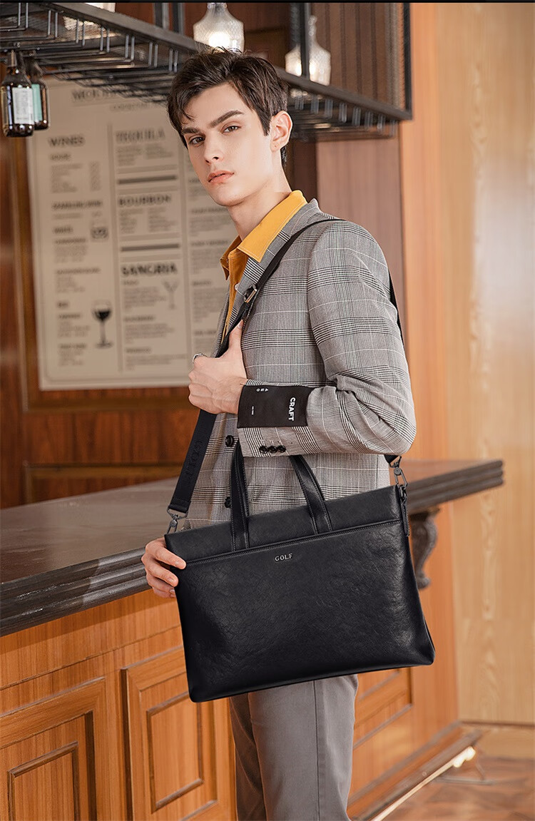 GOLF Business Briefcase Men's Soft Leather 14/16 Inch Laptop Bag Shoulder Crossbody Office Document Bag 2