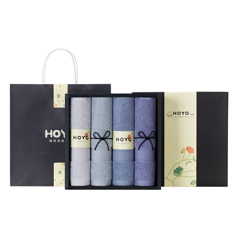 HOYO Japanese Towel Gift Box, Class A Pure Cotton Lotus Towels, 4-Pack, Soft And Absorbent, for Home And Office Use, Group Purchase Gift, Sports