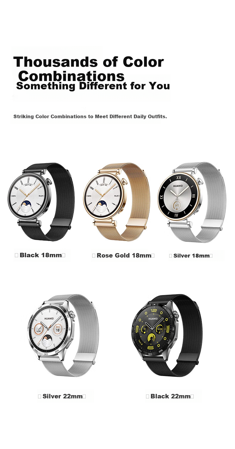 Mashi Compatible with Huawei Watch Bands for Watch5/4/3/GT7/GT6/5/gt4/Pro/Honor Magic2/OPPO X Milanese Magnetic Waterproof Sports Wristband 3