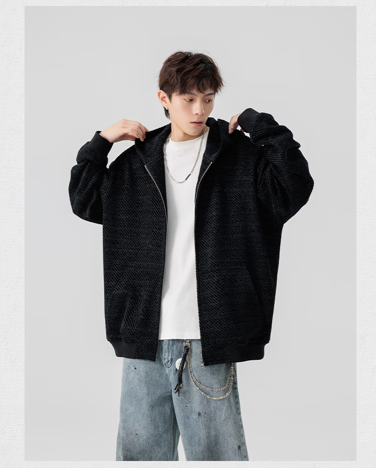 Dingfengbaoluo Hooded Jacket Autumn Loose Casual Striped Sweatshirt Coat JUC01 Black L 5