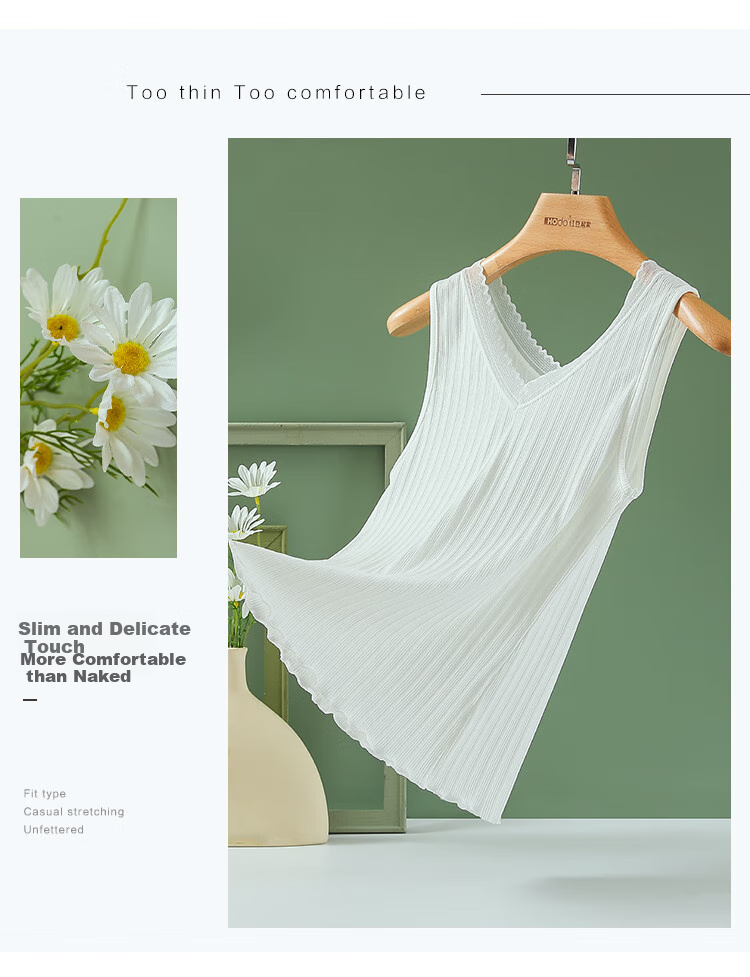Hodo Lace Camisole for Women, V-Neck Slimming Breathable Sexy Versatile Wearable Elegant White 160/85 5
