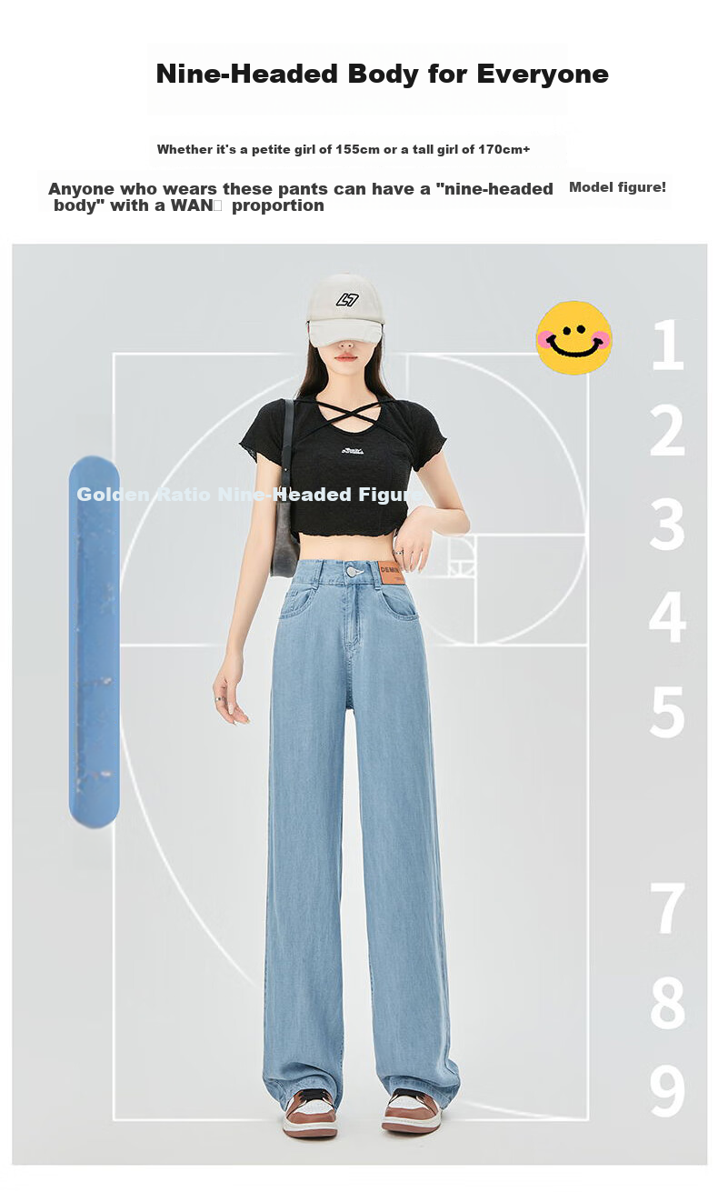 XUEXIMAN Tencel Jeans for Women, Summer Lightweight Slim Straight High-Waist Ice Silk Wide-Leg Pants, Casual Women's Trousers 5