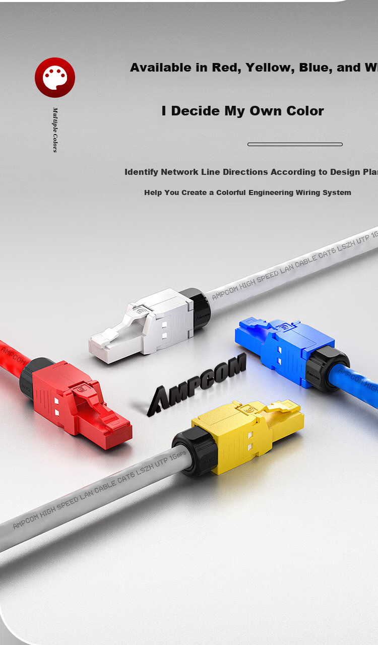 AMPCOM Cat7 Ethernet Cable Connector Tool-Free Crimping, CAT7 10G Shielded RJ45 Gold-Plated Zinc Alloy 8P8C High-Speed Network Computer Connector AMC7102 2