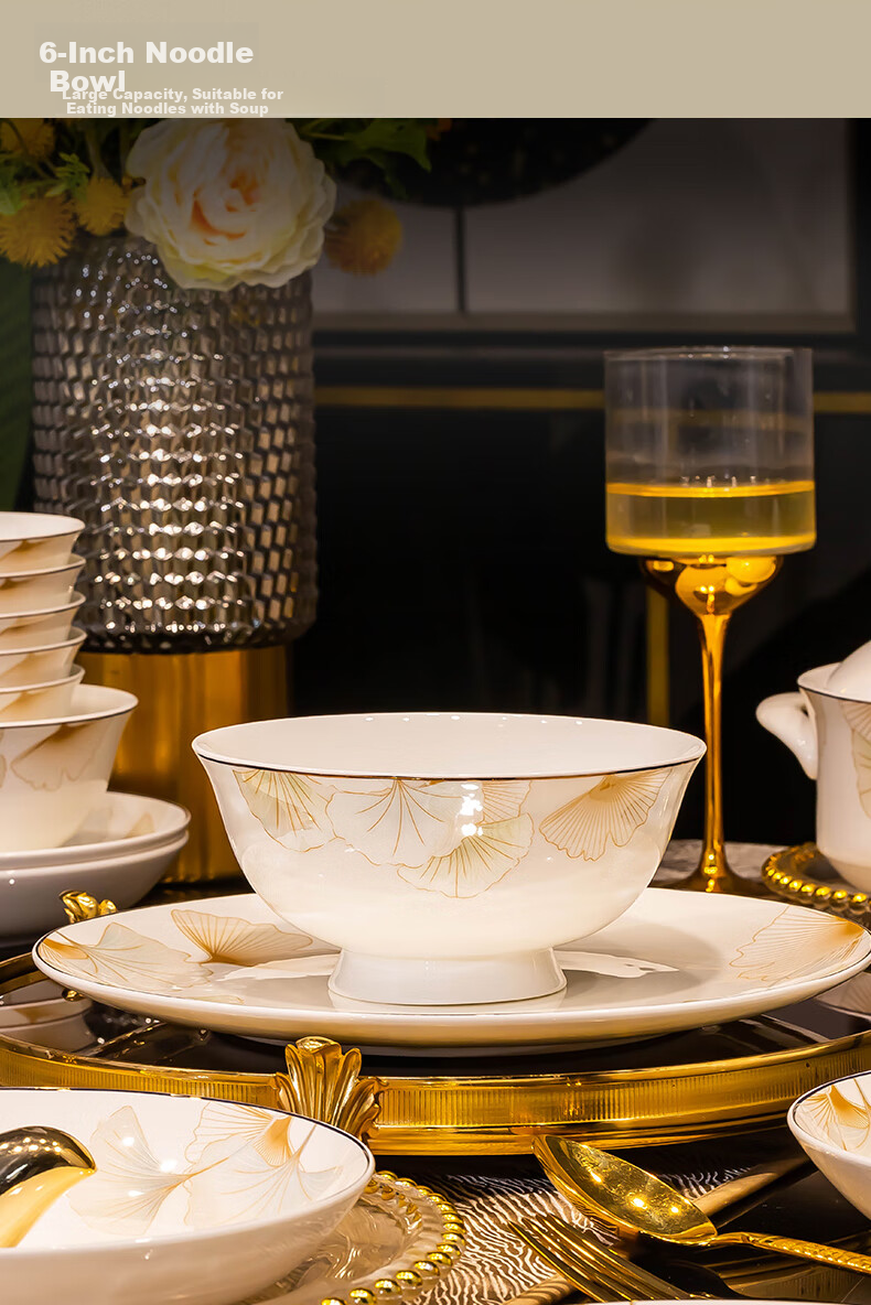 Haoya 82-Piece Bowl And Plate Set, Chinese Jingdezhen Tableware Set, Bowls And Plates for Housewarming, Wedding Gifts, And Celebrating Happiness 8