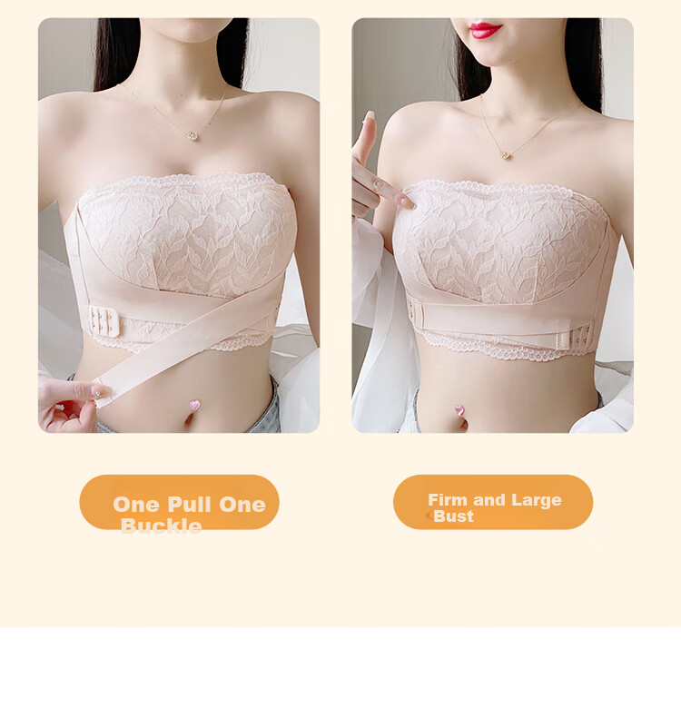 Moonbadi Women's Bra, Minimizing for Large Breasts, Strapless Bandeau, Non-Slip, Wireless, Lace, Push-Up, Side Support Bra 5