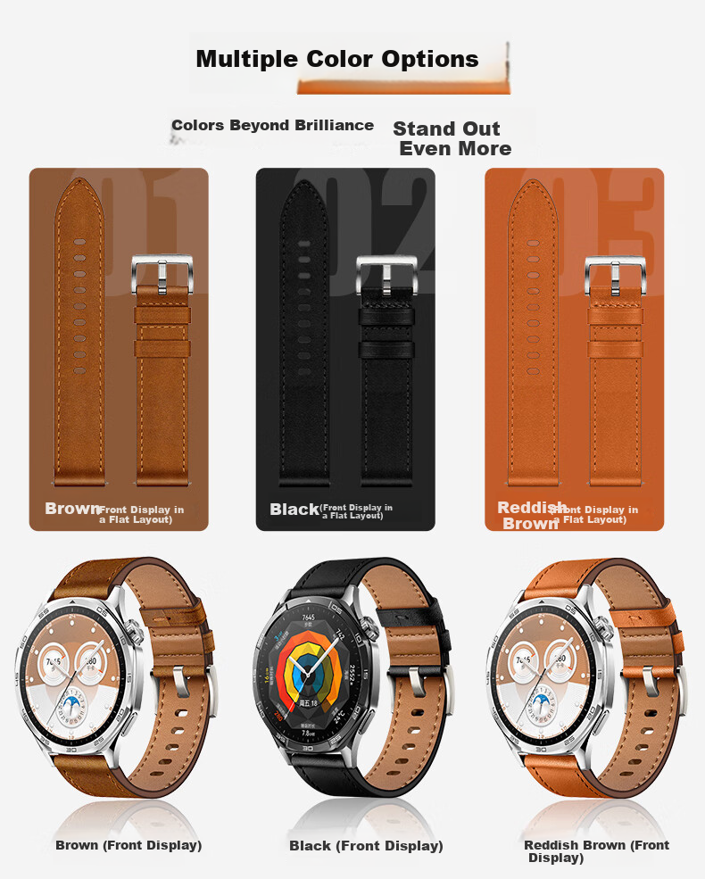 Watchbond Leather Strap Compatible with Huawei Watch GT7 Pro, Upgraded Push-Button Design for GT7/6/5/4, Suitable for Men's Watch5/4/pro Models, Small Calfskin Leather Band 5