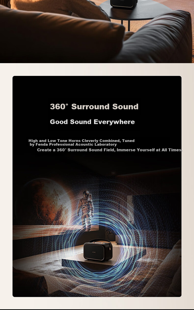 F&D RW40 Retro Karaoke Speaker, Dual Wireless Microphones, 360° Surround Sound, 20-Hour Long Battery Life, Portable Bluetooth Speaker for Outdoor And Home Use 6