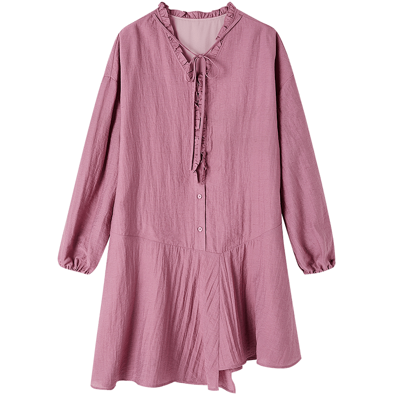 Dme [Containing Light Linen] Autumn Romantic Literary Style V-Neck Ruffle Tie Lantern Sleeve A-Line Women's Dress