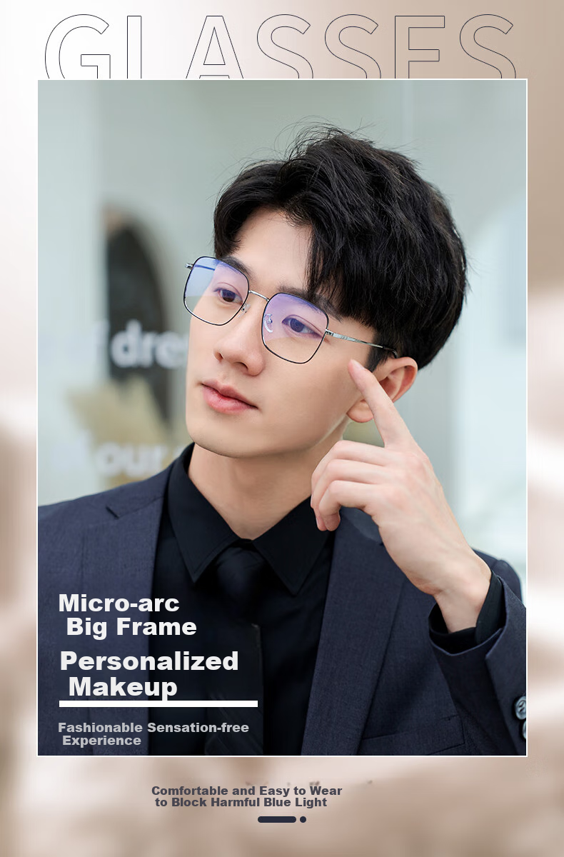 Jingbang Myopia Glasses for Men And Women, Ultra-Light Large Face Slimming Square Frame with Blue Light Protection, Rose Gold Non-Prescription Blue Light Blocking Lenses 2