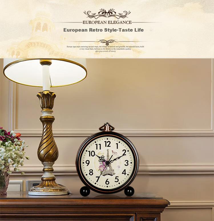Hense Creative Alarm Clock, Personal Bedside Table Clock, Retro European Style Simple Alarm Watch, Bedroom Student Quiet Wall-Mountable Clock HA65 Xishangzhitou 1