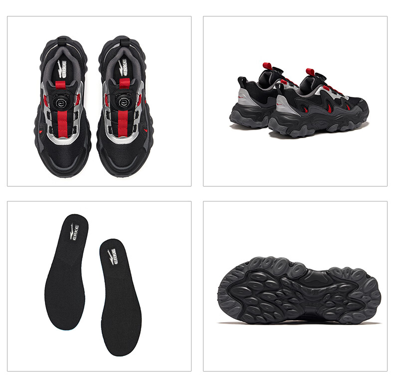 ERKE Kids Casual Shoes Boys and Girls Children's Youth Cushioning Warm Sports Shoes Black/Silver/Carbon Gray Size 40 22