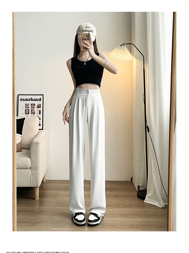 LangSha Black Women's Suit Pants, 2025 New Style, Office Commute, High-End Feel, Straight-Leg Slimming Thin High-Waist Wide-Leg Trousers 18