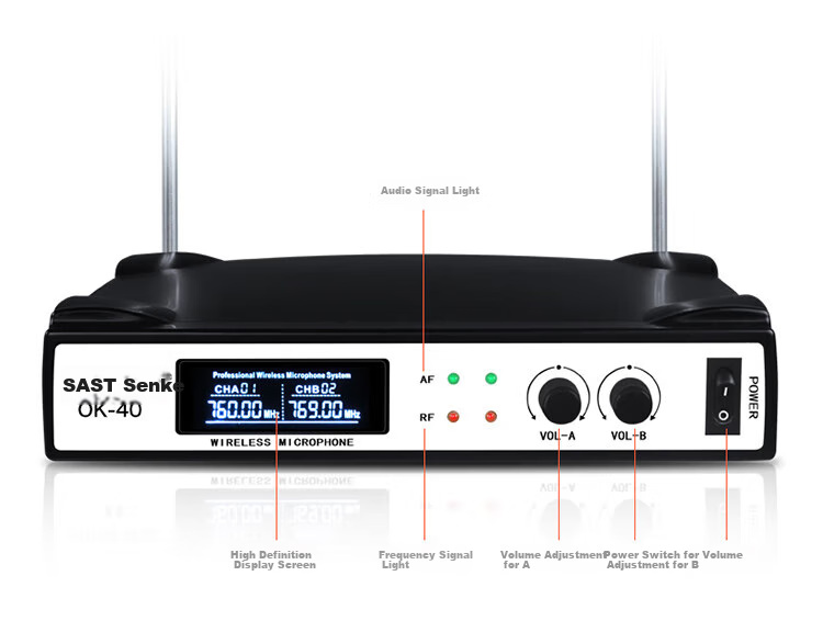 SAST OK-40 Wireless Microphone System, Dual Wireless Microphones, Home KTV Sound System for Singing, Meetings, Speeches, Stage Performance, Karaoke, OK Dual Handheld Microphones, Black 17