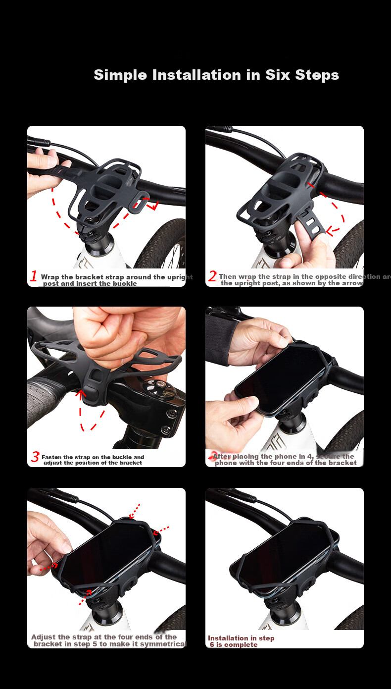 GUB Bicycle Riding Silicone Phone Mount, Road Bike Mountain Bike Electric Bike Stable Anti-Shock Anti-Drop Strap Bracket 8