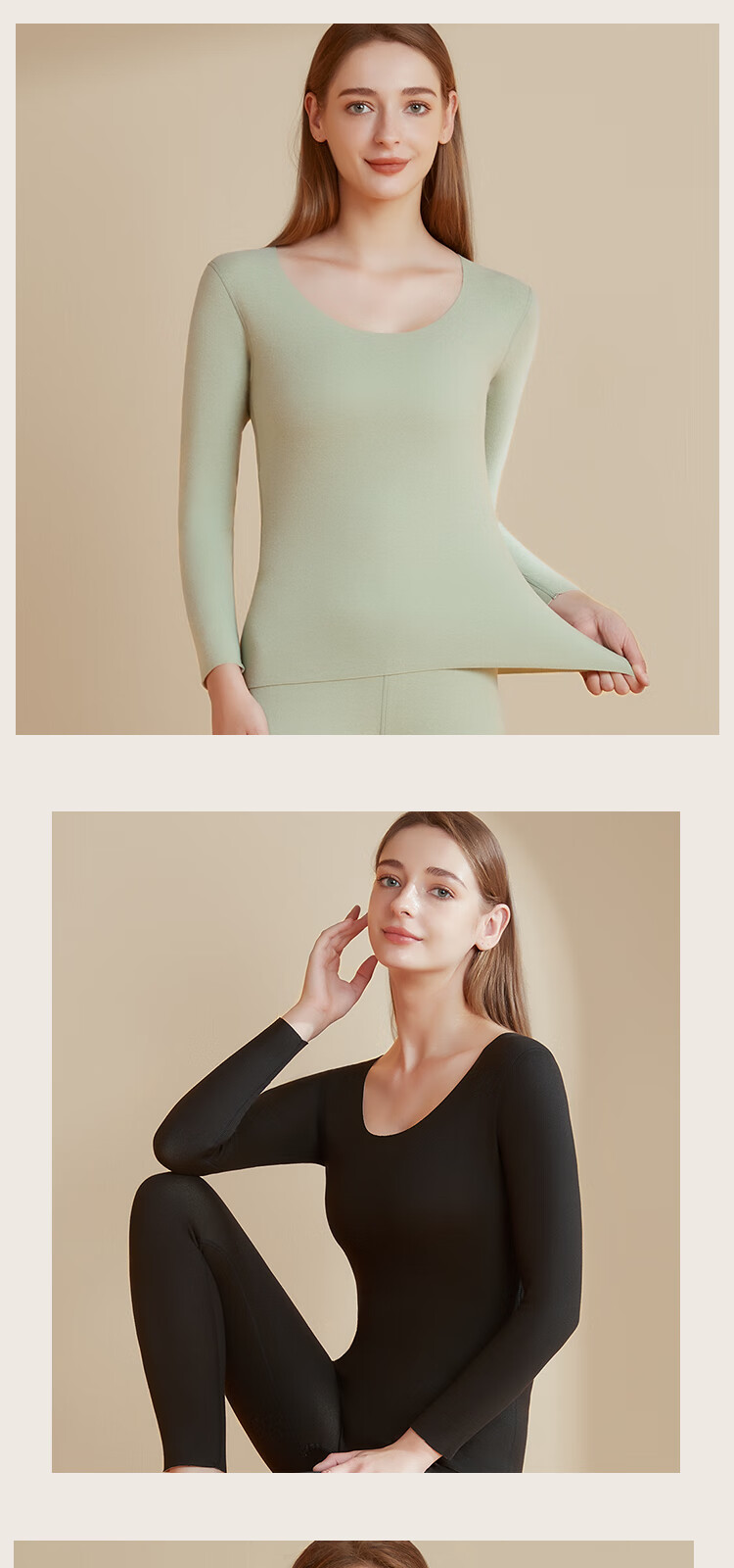 MiiOW Women's Autumn Long Sleeve Top Base Shirt AB Double-Sided Brushed Fleece Customizable Slim Fit Warm Innerwear Matcha Green 2XL 3