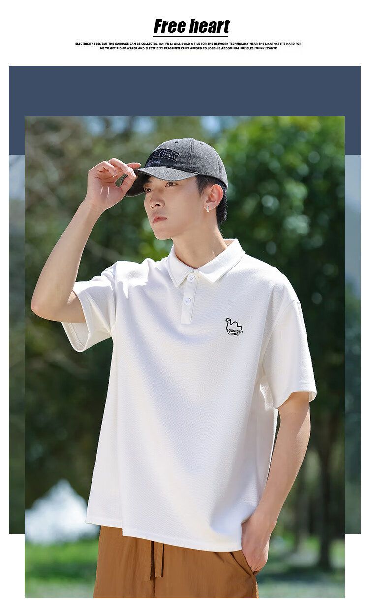 EASTERN CAMEL Short-Sleeve Polo Shirt for Men, Summer Heavyweight Breathable Solid Color Sports Collared Outdoor T-Shirt Top, Black, XL 1