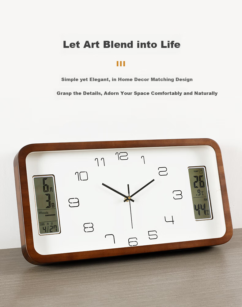 Compas Solid Wood Wall Clock for Living Room, Simple Modern Perpetual Calendar Quartz Clock, Wall-Mounted Timepiece 9048 4