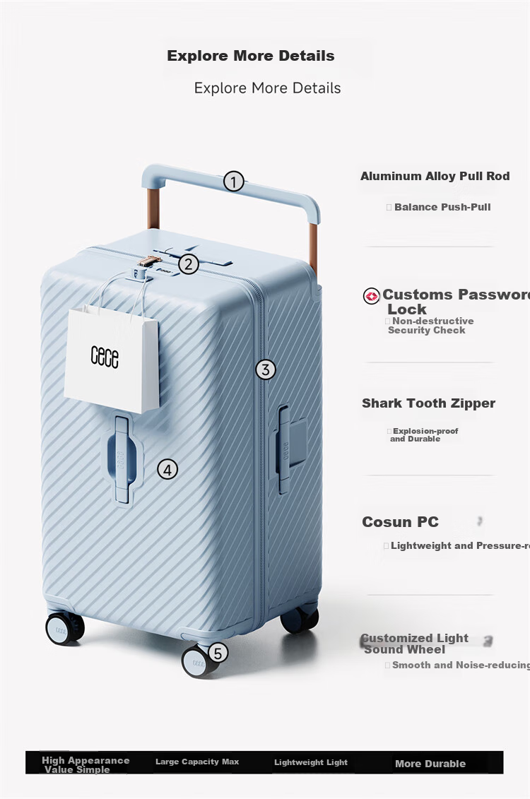 Cece Large Capacity Suitcase for Women And Men, Durable Trolley Case with Password Lock for Travel, Milk Tea Color, 29 Inches - Check-In Luggage 5