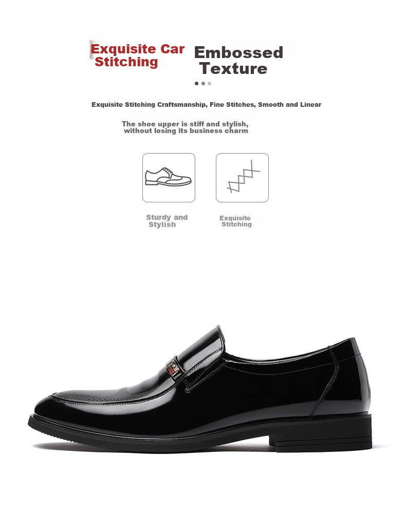 LAORENTOU Leather Shoes for Men, Spring And Autumn Business Formal Shoes, Cowhide Slip-On Patent Leather Shoes, Everyday Men's Shoes, 130361 Black Size 39 8