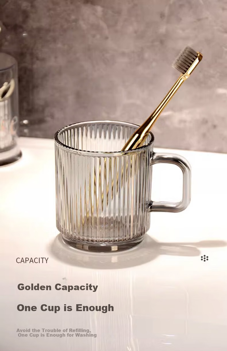 Fanyejia Glass Mouthwash Cup Set of 3, Luxury Style Couple Water Cups for Hotel, Inn, Dormitory, with Brush Handle Tooth Cup 6