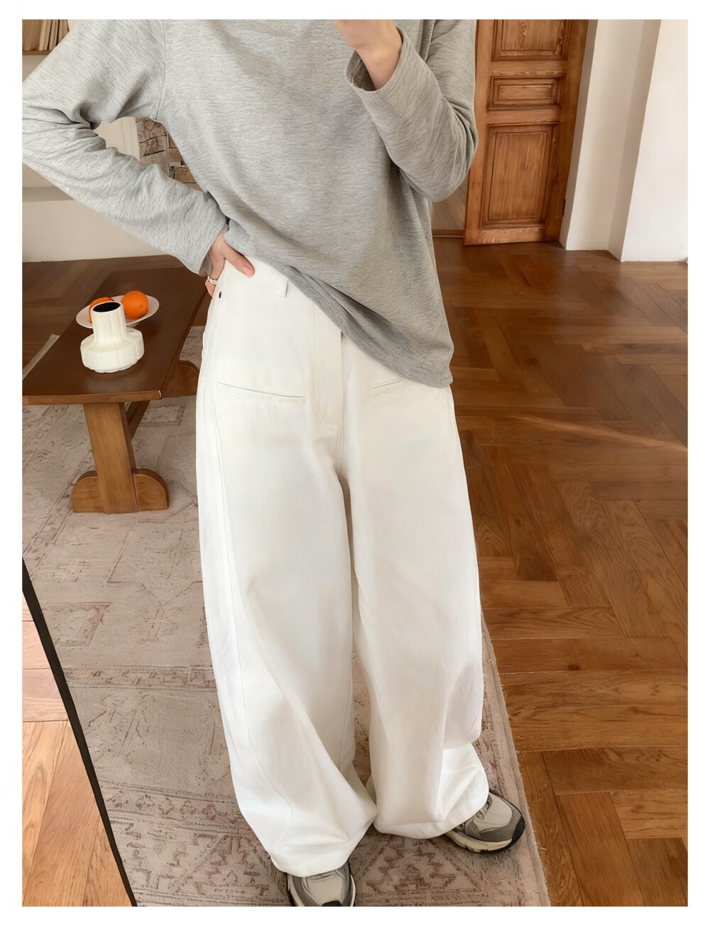 ICH MODE "Body Sculpting" Solid Color Loose Casual Pants 2026 New Versatile Curved Pants White M 17