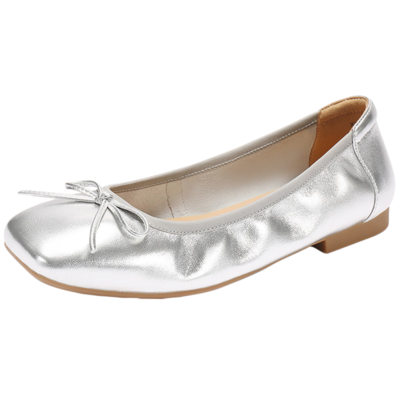 SENDA Grandma Shoes Women Autumn Mall Same Style Flat Shallow Single Shoes Silver 37