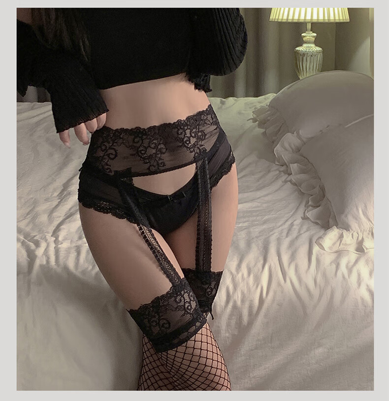 Langsha Women's Thin Suspender Fishnet Stockings Long Lace Over-the-Knee Open Crotch Black Silk Erotic Battle Dress Goddess Festival Gift 3