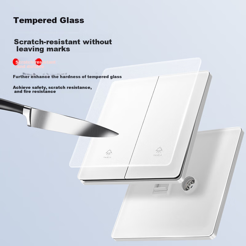 International Electrical White Matte Skin-Feel Tempered Glass Switch Socket Panel, 86-Type Household Wall-Mounted Single Switch with Five Holes, Five-Hole Socket