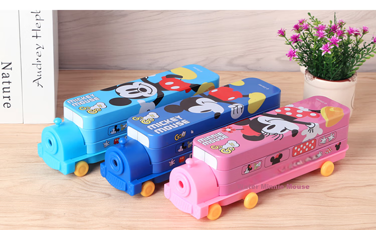 Disney Elementary School Pencil Case, Double-Layer Large Capacity Pen Box, Creative Multifunctional Train-Shaped Pencil Case, Girls' Children's Study Supplies Graduation Gift, Froze 7