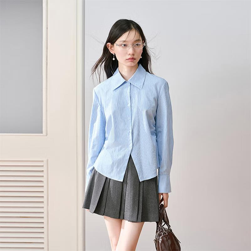 Miss Bird Blue Long Sleeve Office Shirt Women's Slim Fit Breathable Work Blouse