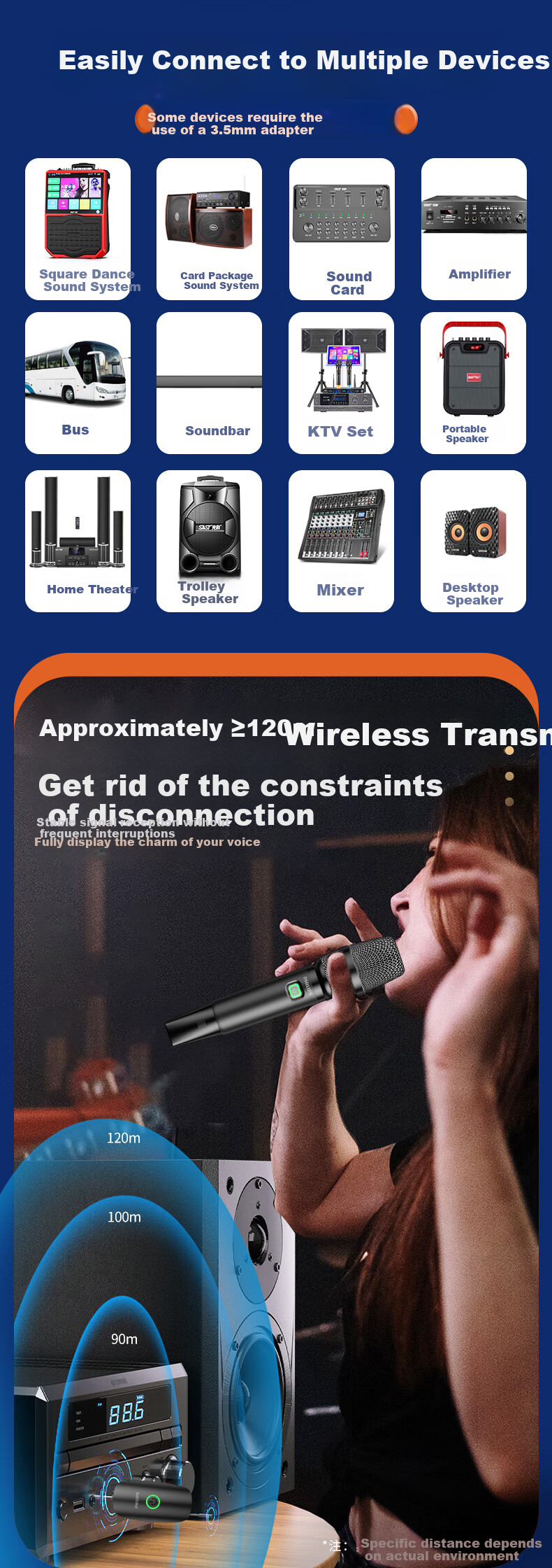 PHILIPS Wireless Microphone for KTV Performances, 120-Meter Range Transmission, Anti-Howling, Multi-Room Echo, Car-Mounted, Type-C with Built-In Battery 7
