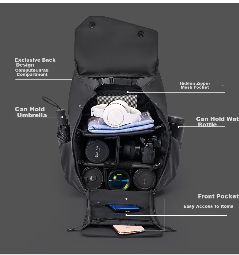 CWATCUN Kaideng Backpack Camera Bag with Separate Compartments, Large Capacity Travel Street Photography Bag, Quick Access Side Pocket for Two Cameras And Multiple Lenses, Suitable for Fuji, Sony, Nikon, Cano 8
