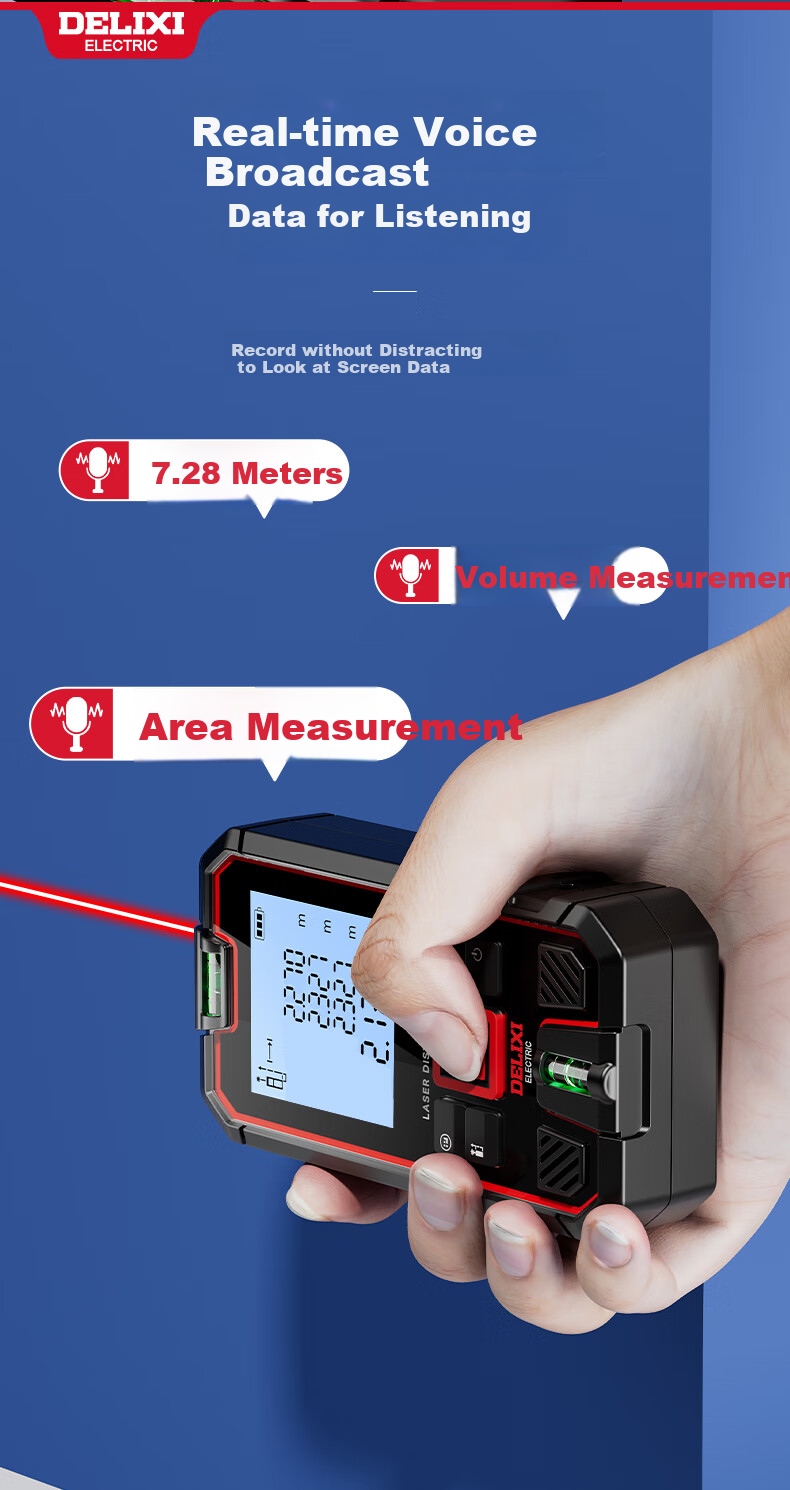 DELIXI ELECTRIC Laser Distance Meter Handheld High-Precision Electronic Ruler Infrared Outdoor Home Measuring Device with Dual Horizontal Bubbles, 100-Meter Range 6