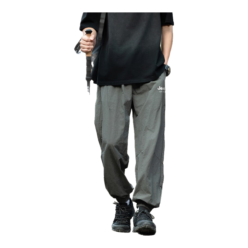 JEEP Casual Pants for Men, Spring Quick-Dry Breathable Mountain-Style Sports Trousers, Outdoor Athletic Long Pants, Space Gray, Size L