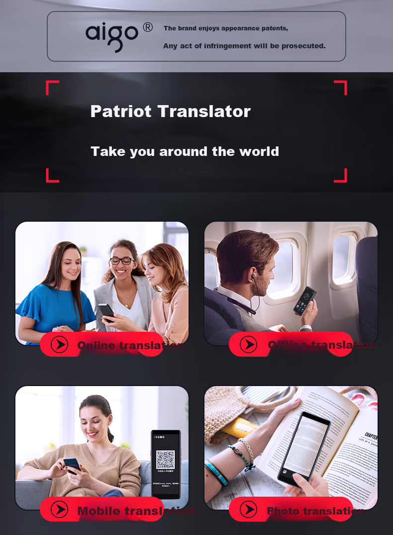 Aiguozhe Aigo 4G Translation Device, Multi-Language Offline Simultaneous Interpretation, Voice Intelligent Translator, Photo Translation, Real-Time Oral Translation for Overseas Travel, Black 3