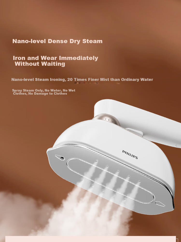 PHILIPS Desktop Space-Saving Iron, Handheld Home Small Garment Steamer, Maximum Steam Output 84g/min, 1L Bean-Shaped Iron STE0950/60, Peach Steam Bag 10
