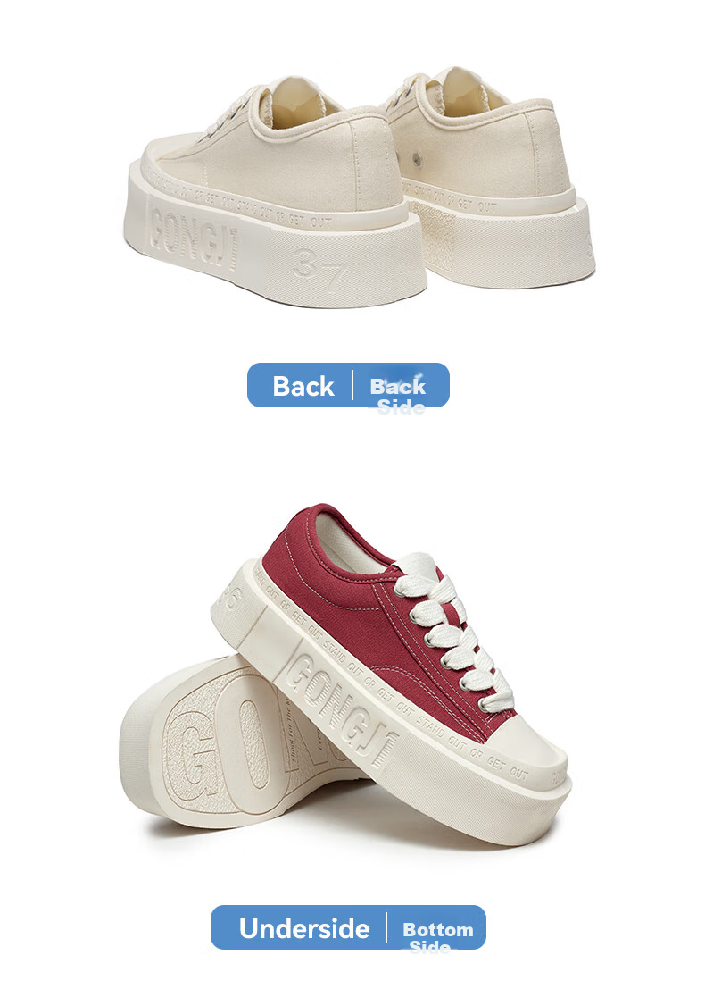 Gongjigongji Women's Shoes, Spring And Autumn New Canvas Shoes, Square Toe Thick-Soled Casual Shoes, Height-Increasing Sneakers, Comfortable Versatile Flats, Unisex Style 13