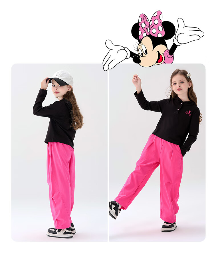 Disney Girls' Spring Autumn 2026 New Stylish Kids' Sweet Cool Hooded Top and Pants Set for Older Children 6